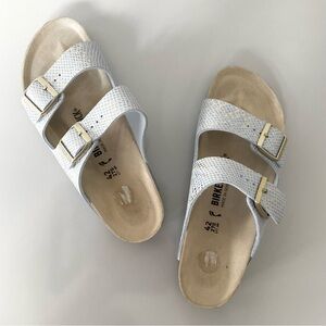 Birkenstock, blue metallic sandals